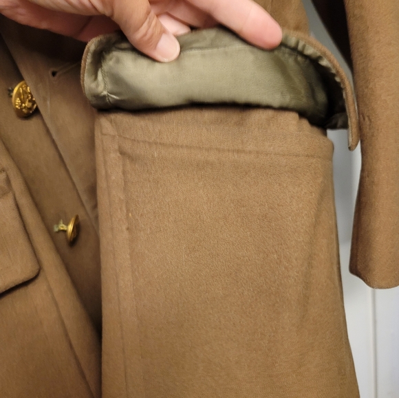 Men's Brown Heavy Wool Green Satin Lining Authentic Military Coat 8 Buttons - Picture 6 of 14
